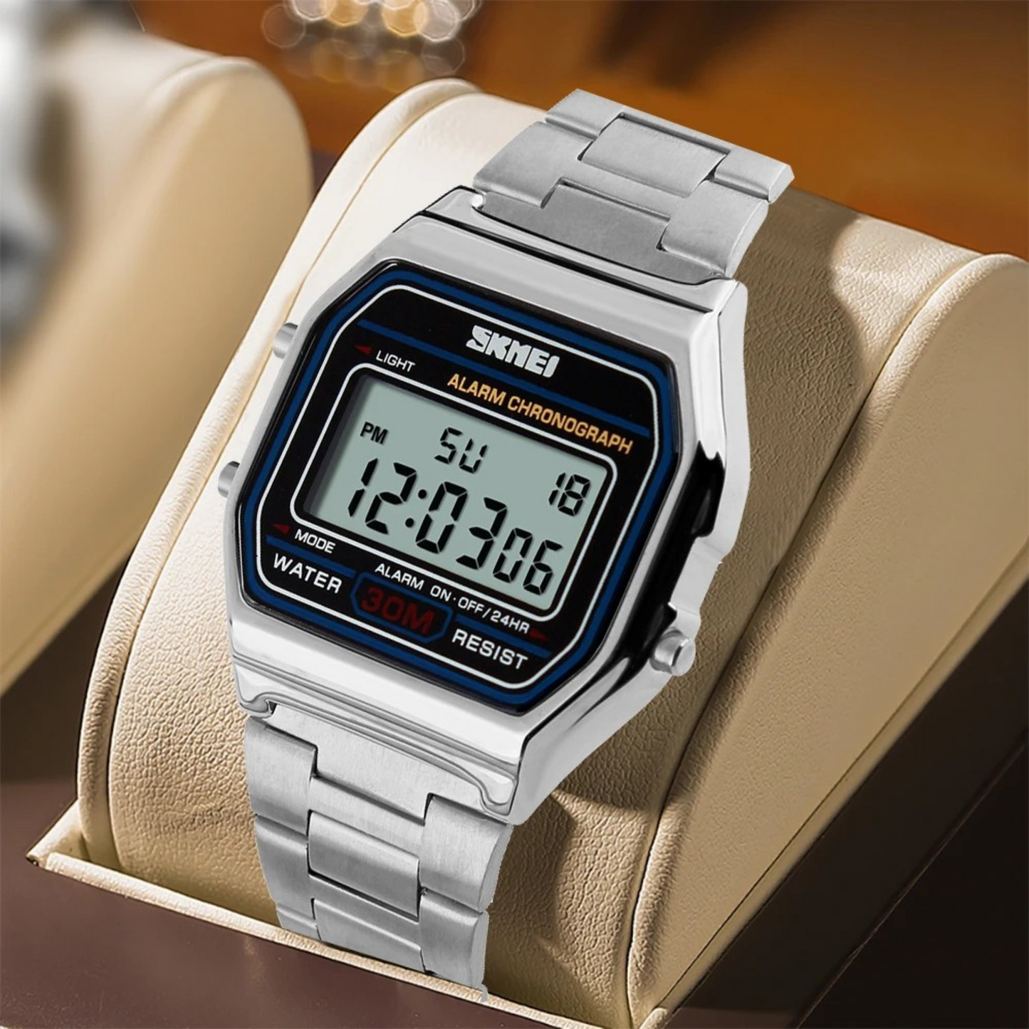 SKMEI-1123 Digital Time Format Stainless Steel Made Water Resistant Watch For Men