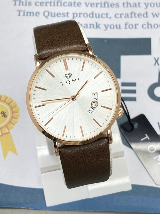 TOMI T-018 Analog Time Classic Slim Design Strap Watch For Men With Date Display