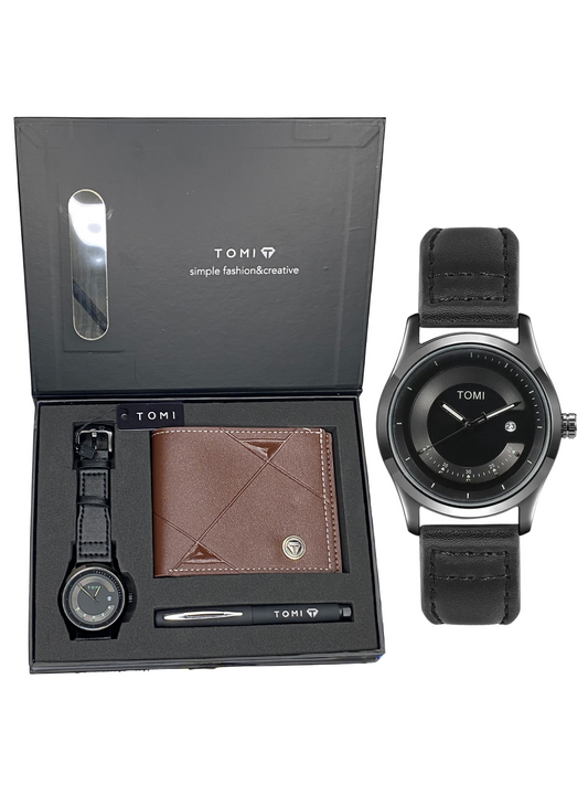 TOMI T-099 Men’s Wrist Watch with Wallet & Pen Premium Straps Watch in TOMI Gift Box
