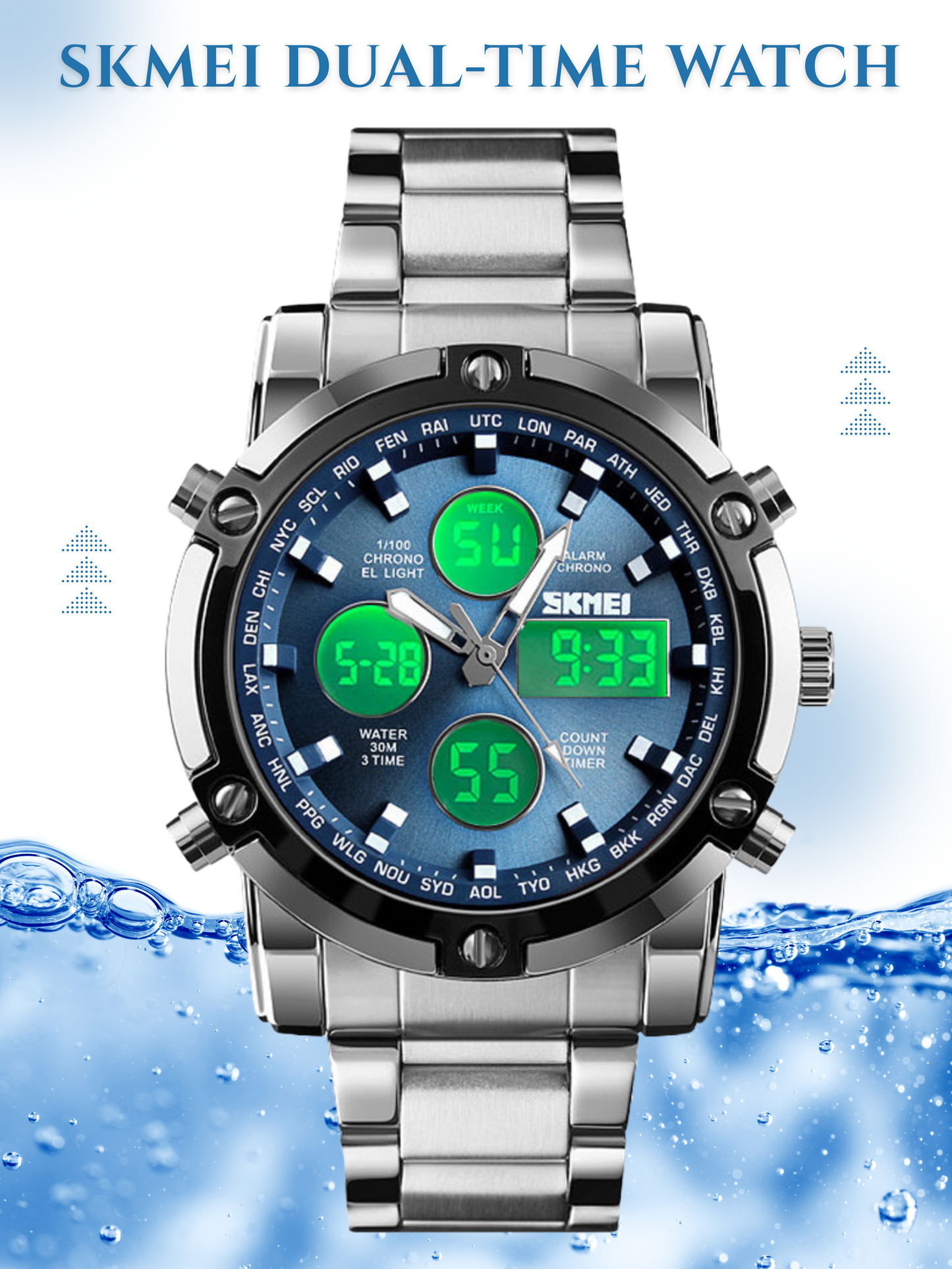 SKMEI 1389 Dual Display (Analog & Digital) Chain Watch For Men