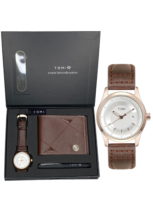 TOMI T-099 Men’s Wrist Watch with Wallet & Pen Premium Straps Watch in TOMI Gift Box