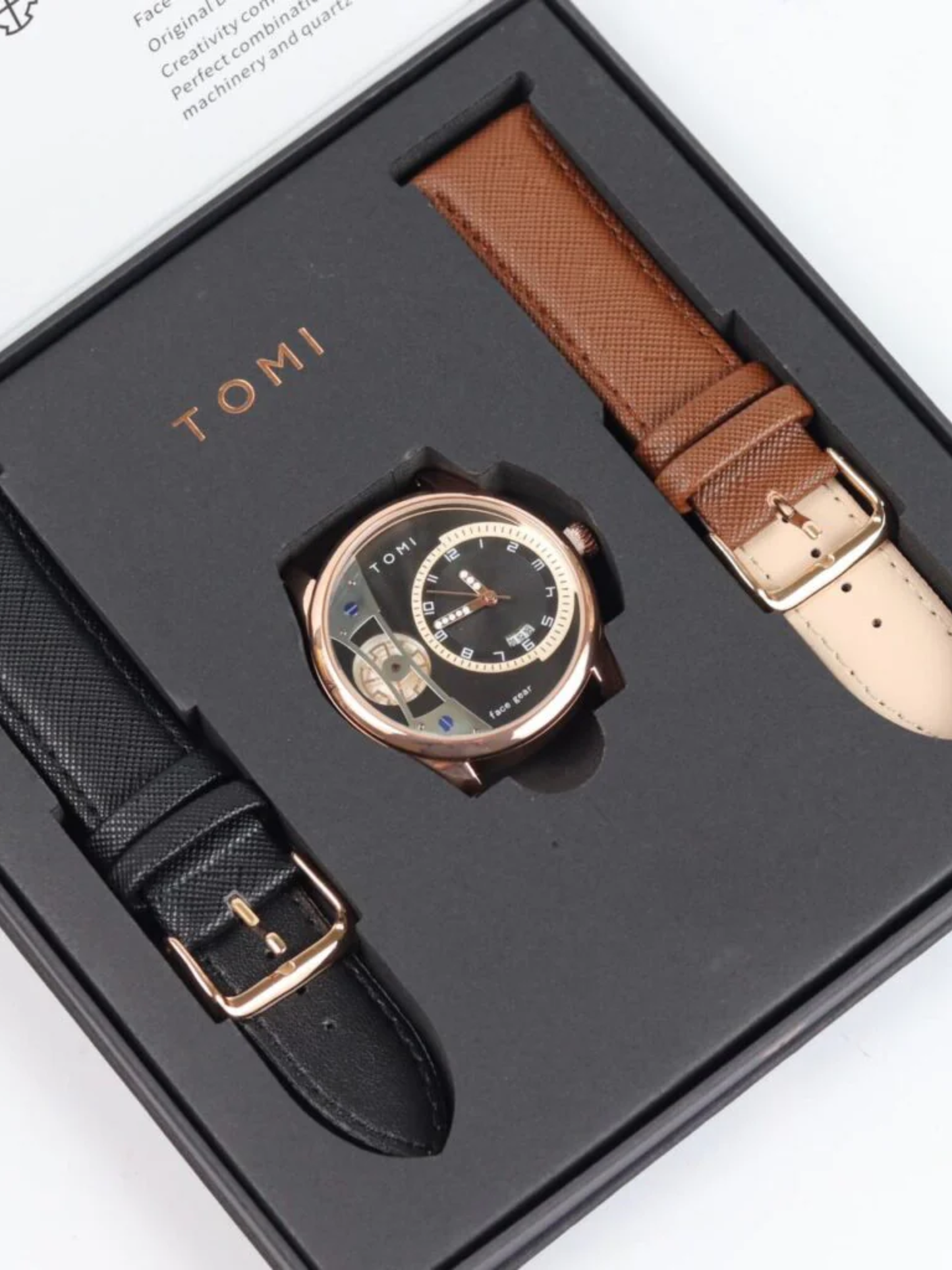 TOMI T-105 Analog Display Face Gear Dual Strap Luxury Watch For Men