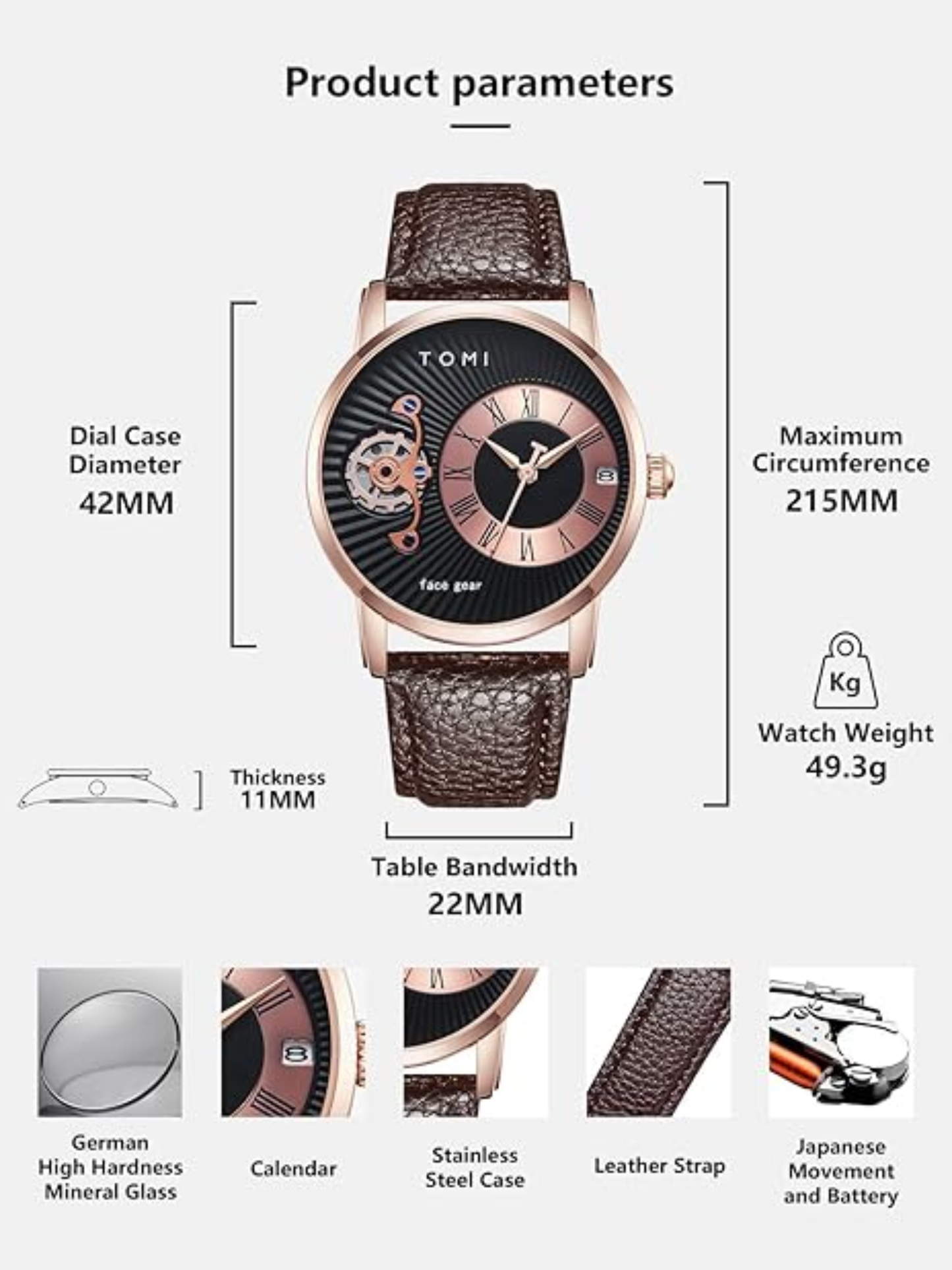TOMI T-104 Face Gear Dual Strap Top Quality Analog Watch For Men