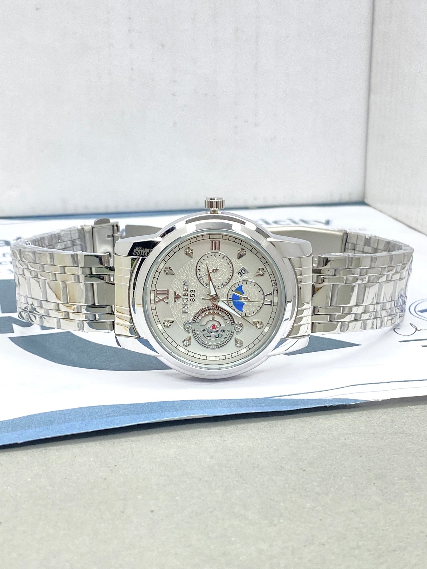FNGEEN 1853 Analog Time Men's Stainless steel Chain Watch With Date Display