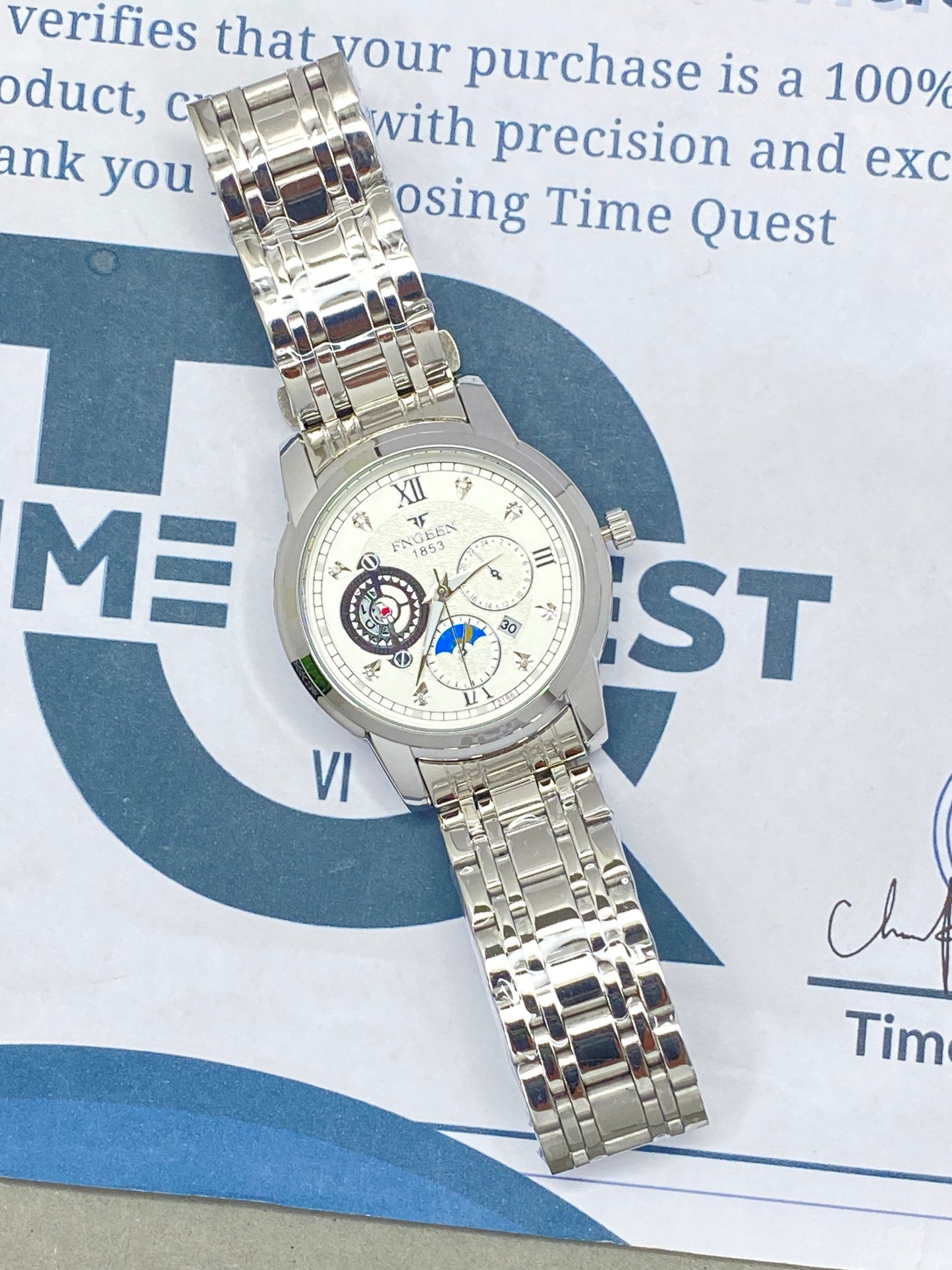 FNGEEN 1853 Analog Time Men's Stainless steel Chain Watch With Date Display