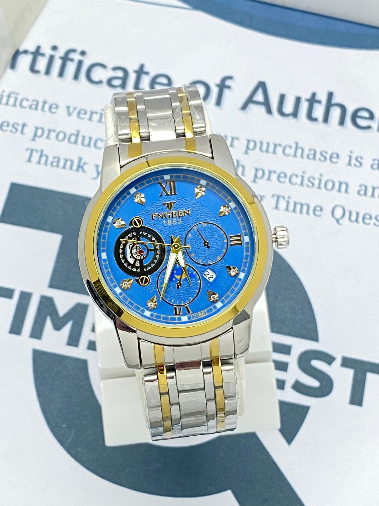 FNGEEN 1853 Analog Time Men's Stainless steel Chain Watch With Date Display