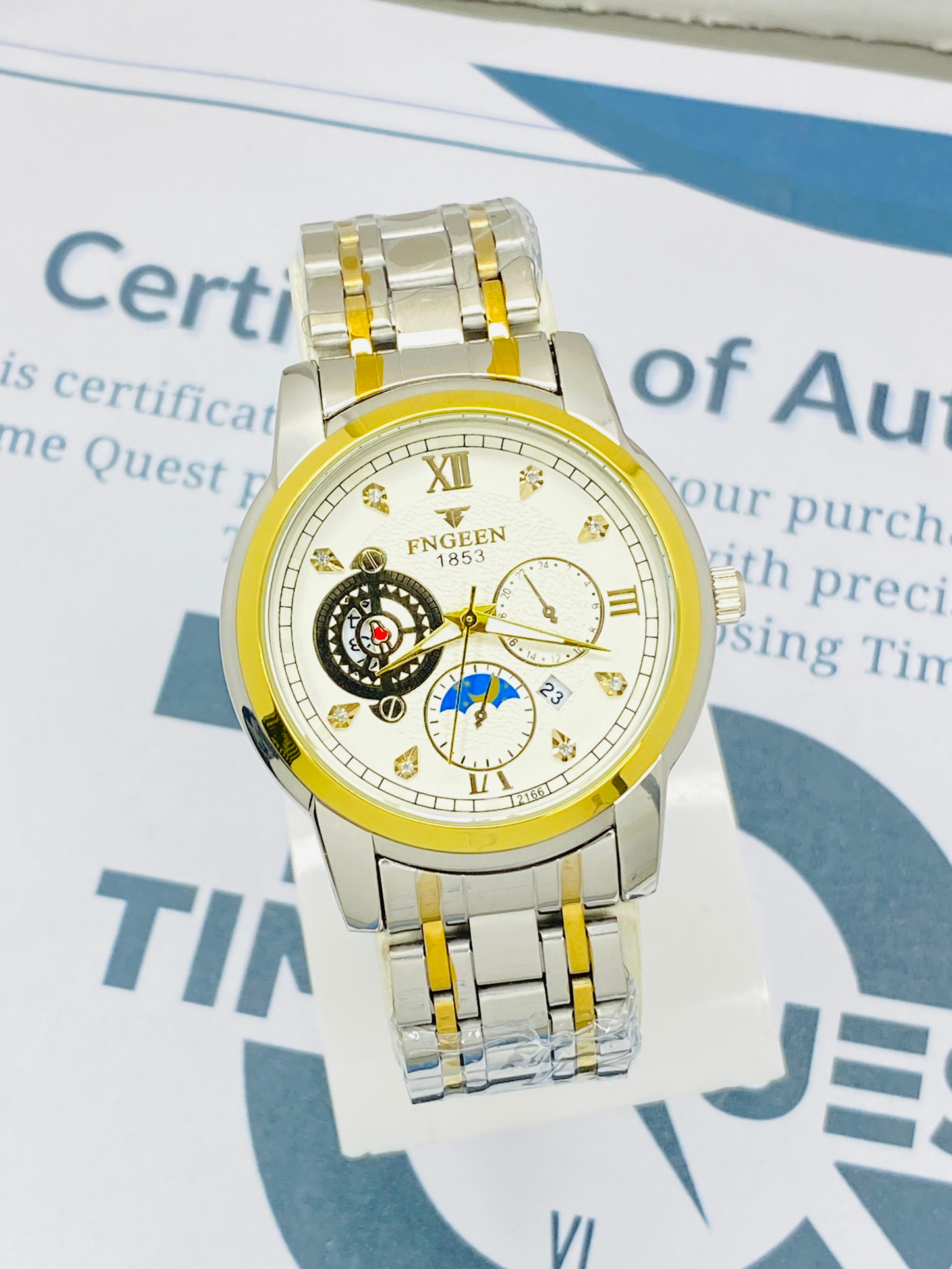 FNGEEN 1853 Analog Time Men's Stainless steel Chain Watch With Date Display
