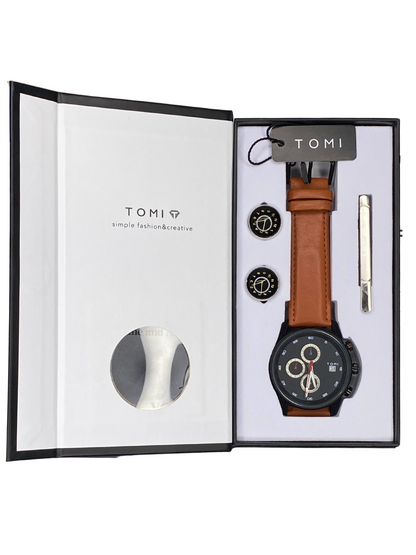 TOMI T-601 S6 Series Chronograph Luxury Watch Gift Set with Cufflinks & Tie Pin for Men