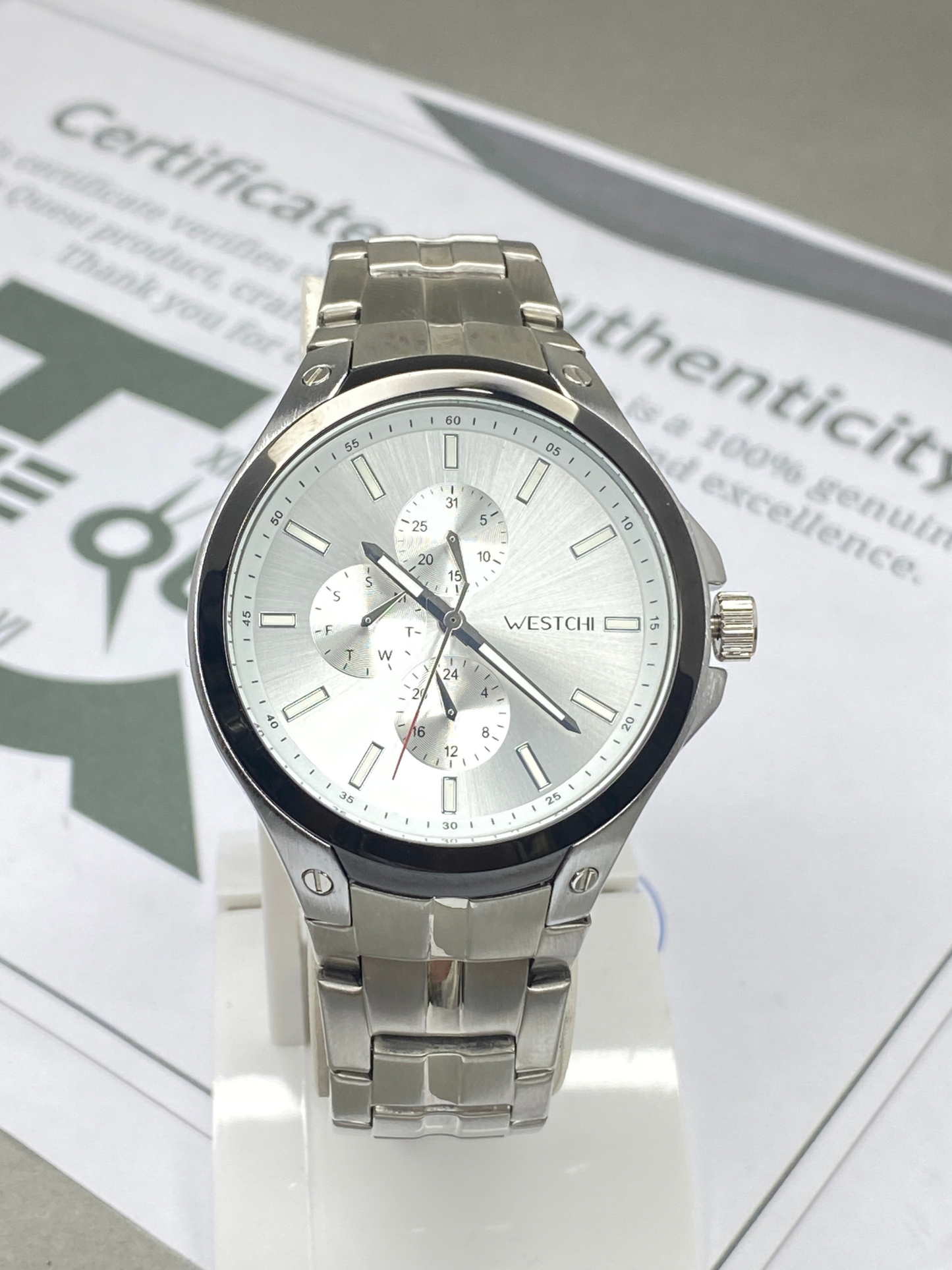 WESTCHI Chronograph Working Top Quality Analog Stainless Steel Made Chain Watch for Men