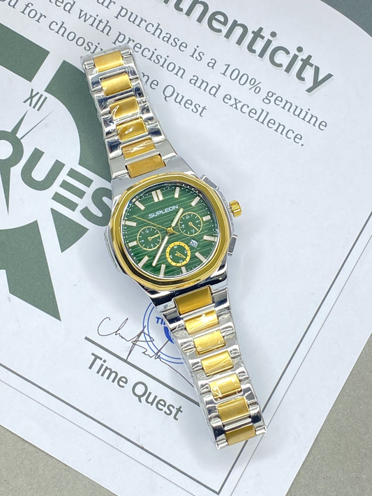 SUPLEON Octagonal Dial Analog Quartz Luxury Chain Watch For Men With Date Display