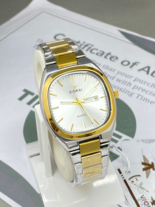 VIOKAI Analog Quartz Stainless Steel Made Chain Watch With Date & Day Display for Men