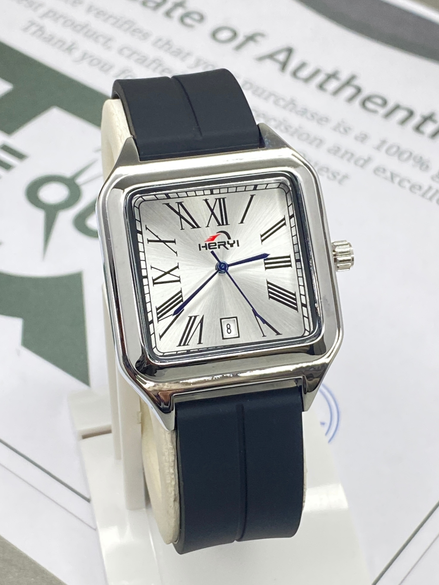 HERYI Square Dial Shape Magnetic Lock & Silicone Straps Watch For Men