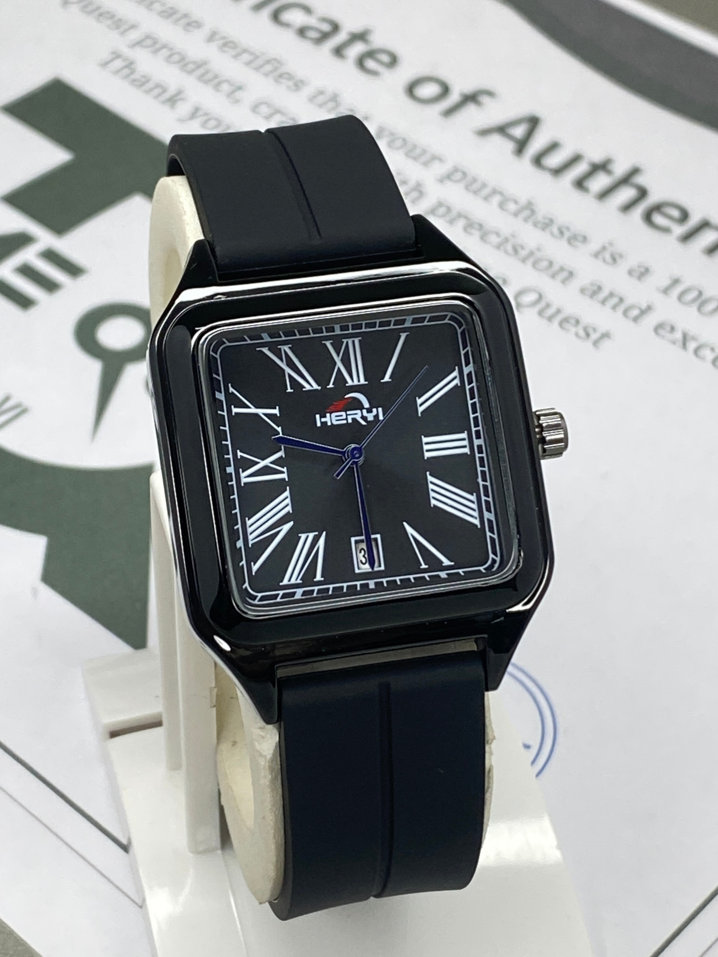 HERYI Square Dial Shape Magnetic Lock & Silicone Straps Watch For Men