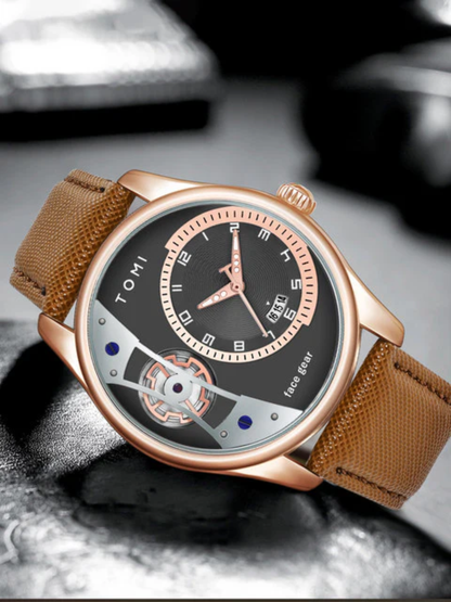 TOMI T-105 Analog Display Face Gear Dual Strap Luxury Watch For Men