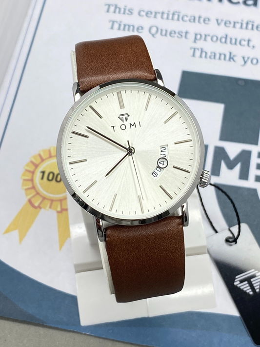 TOMI T-018 Analog Time Classic Slim Design Strap Watch For Men With Date Display