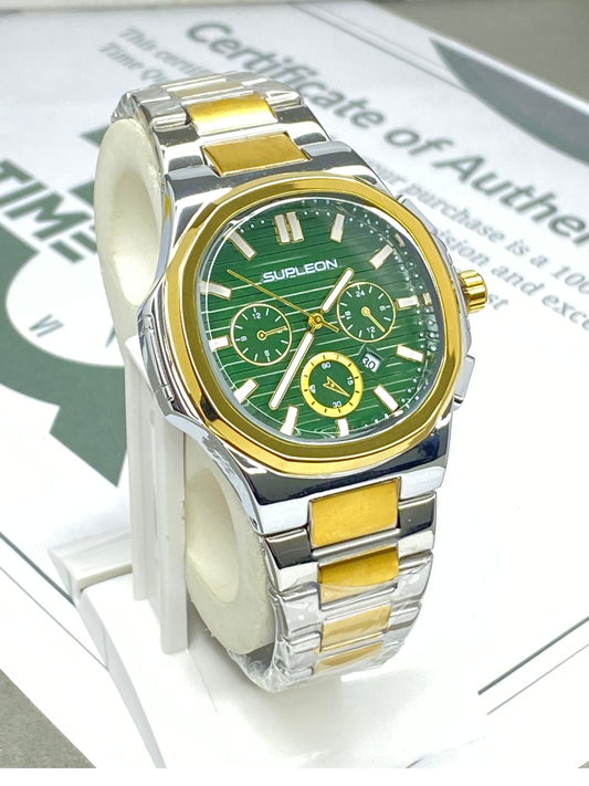 SUPLEON Octagonal Dial Analog Quartz Luxury Chain Watch For Men With Date Display