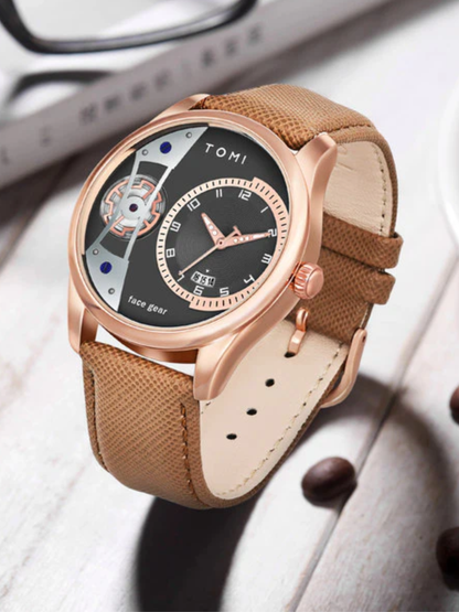 TOMI T-105 Analog Display Face Gear Dual Strap Luxury Watch For Men