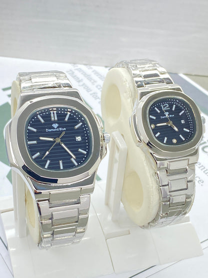 DIAMOND BLUE Analog Stainless Steel Made Couple Watch