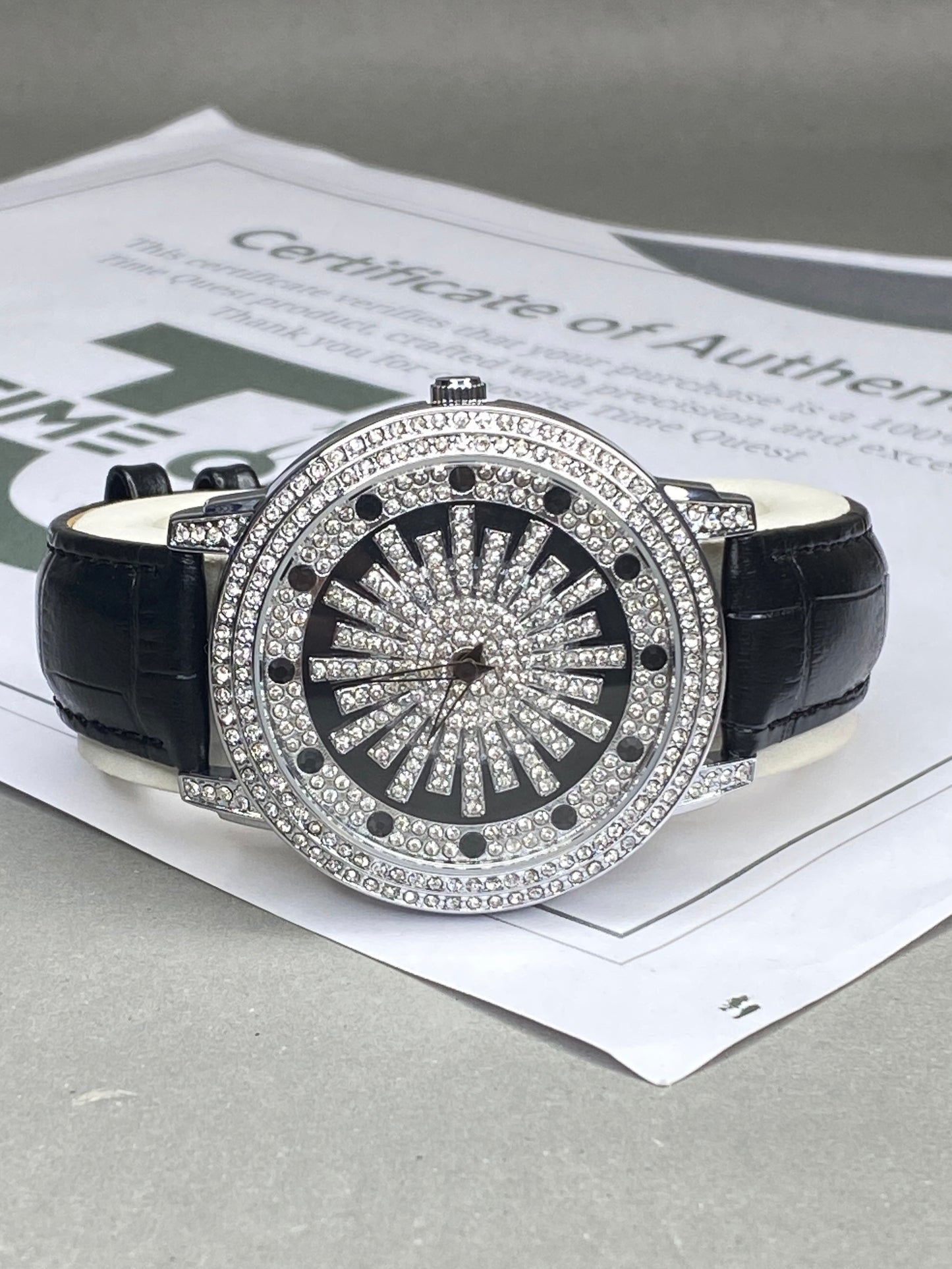 MERIOTS Iced Out Design Round Dial Spinning Wheel Straps Watch