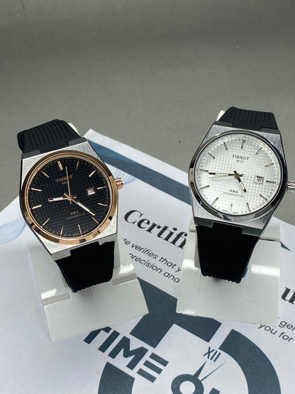 Tis-1853 PRX Luxury Stainless Steel & Silicone Straps Watch For Men