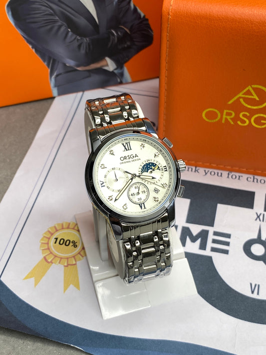 ORSGA Analog Display Chronograph Stainless Steel Chain Watch for Men