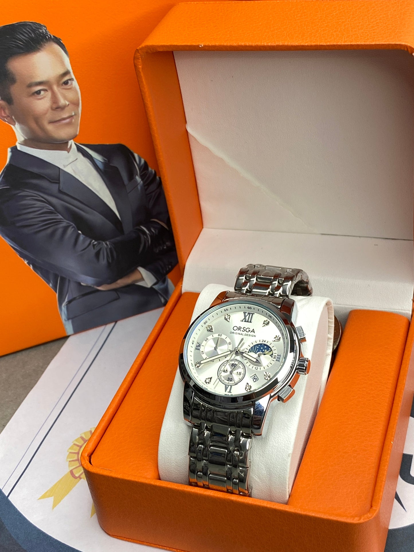 ORSGA Analog Display Chronograph Stainless Steel Chain Watch for Men