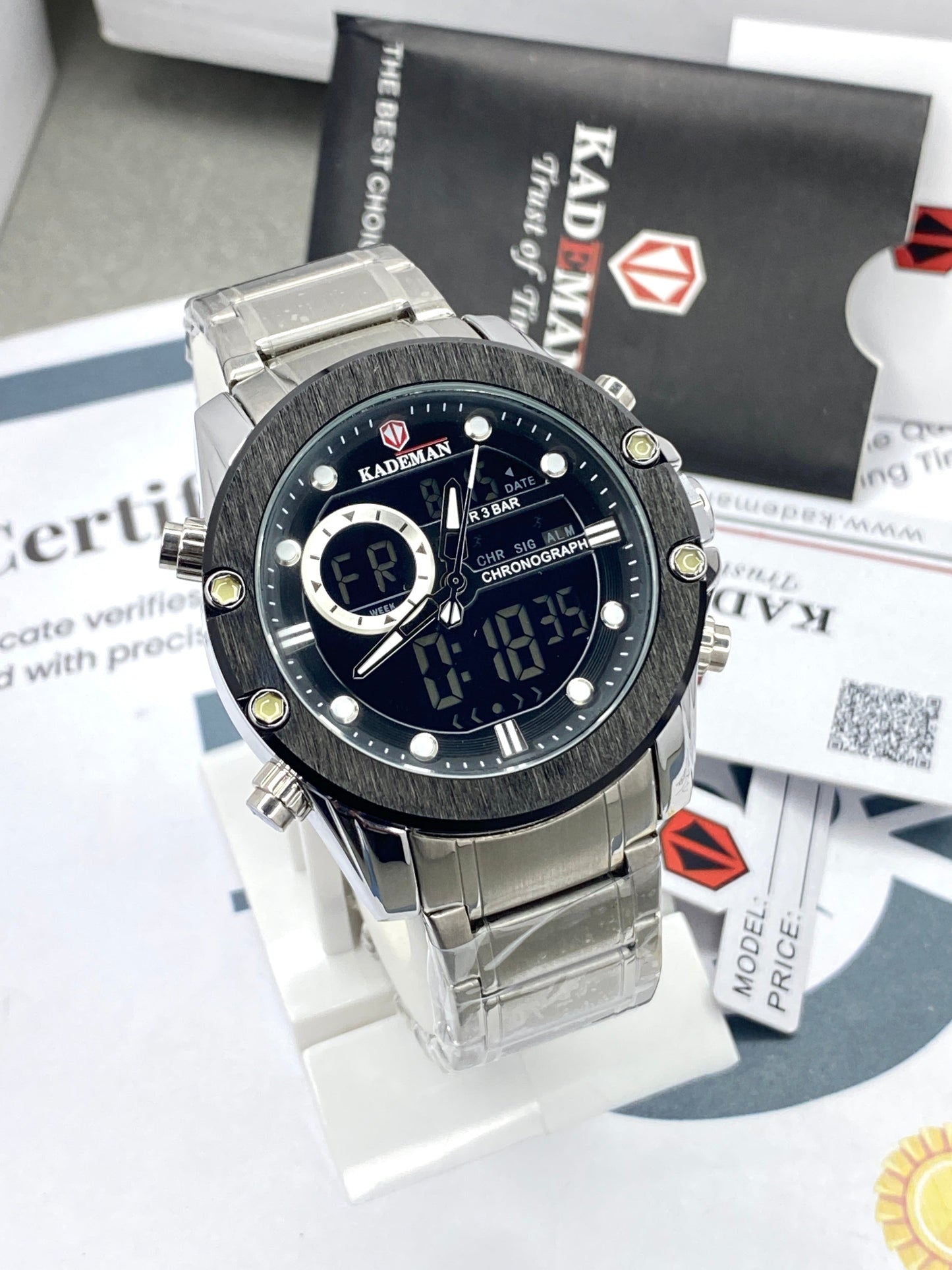 KADEMAN-K9089 Dual Time Stainless Steel Chain Watch For Men
