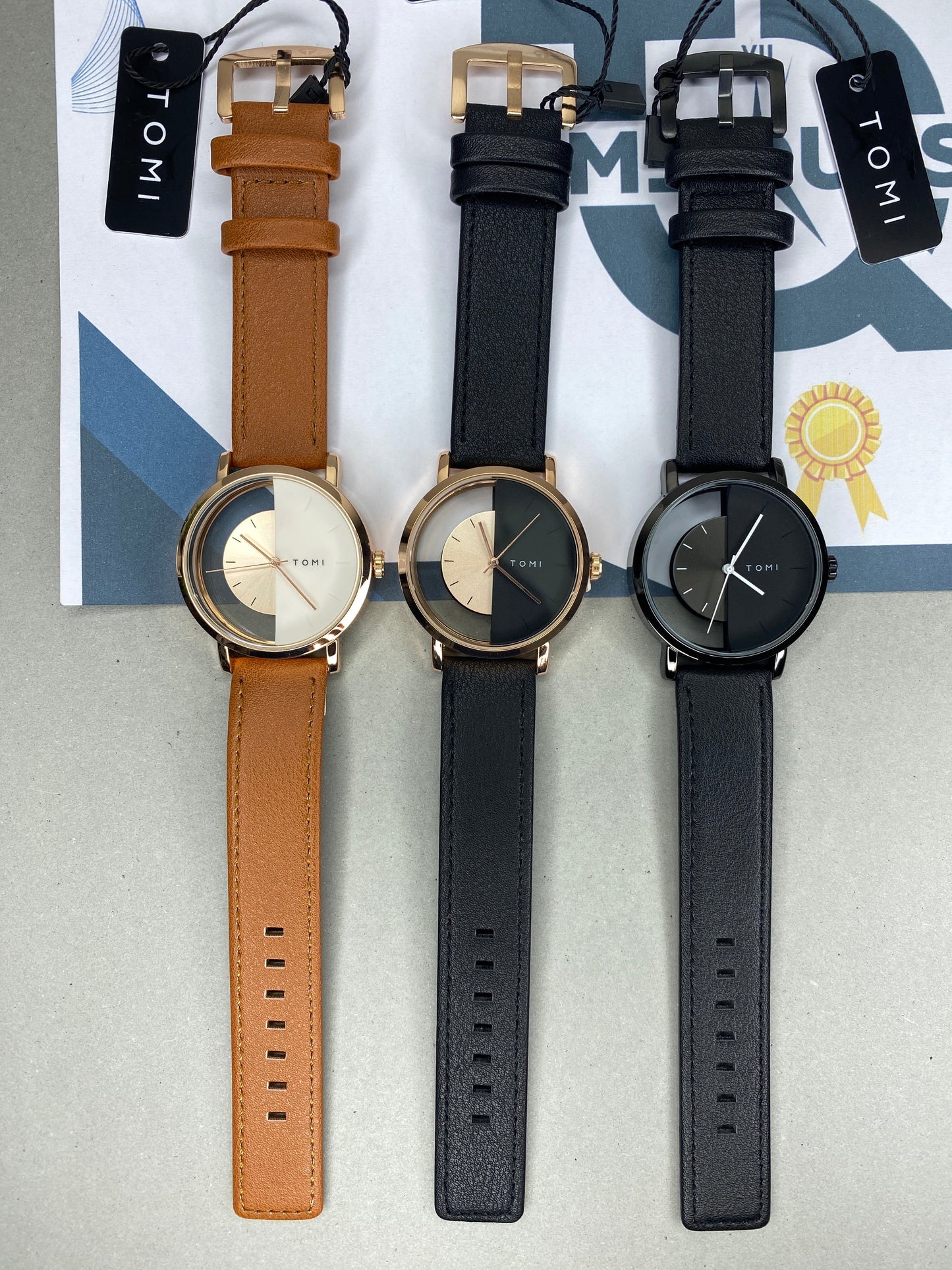 Tomi T-080 Transparent Design Leather Strap Watch