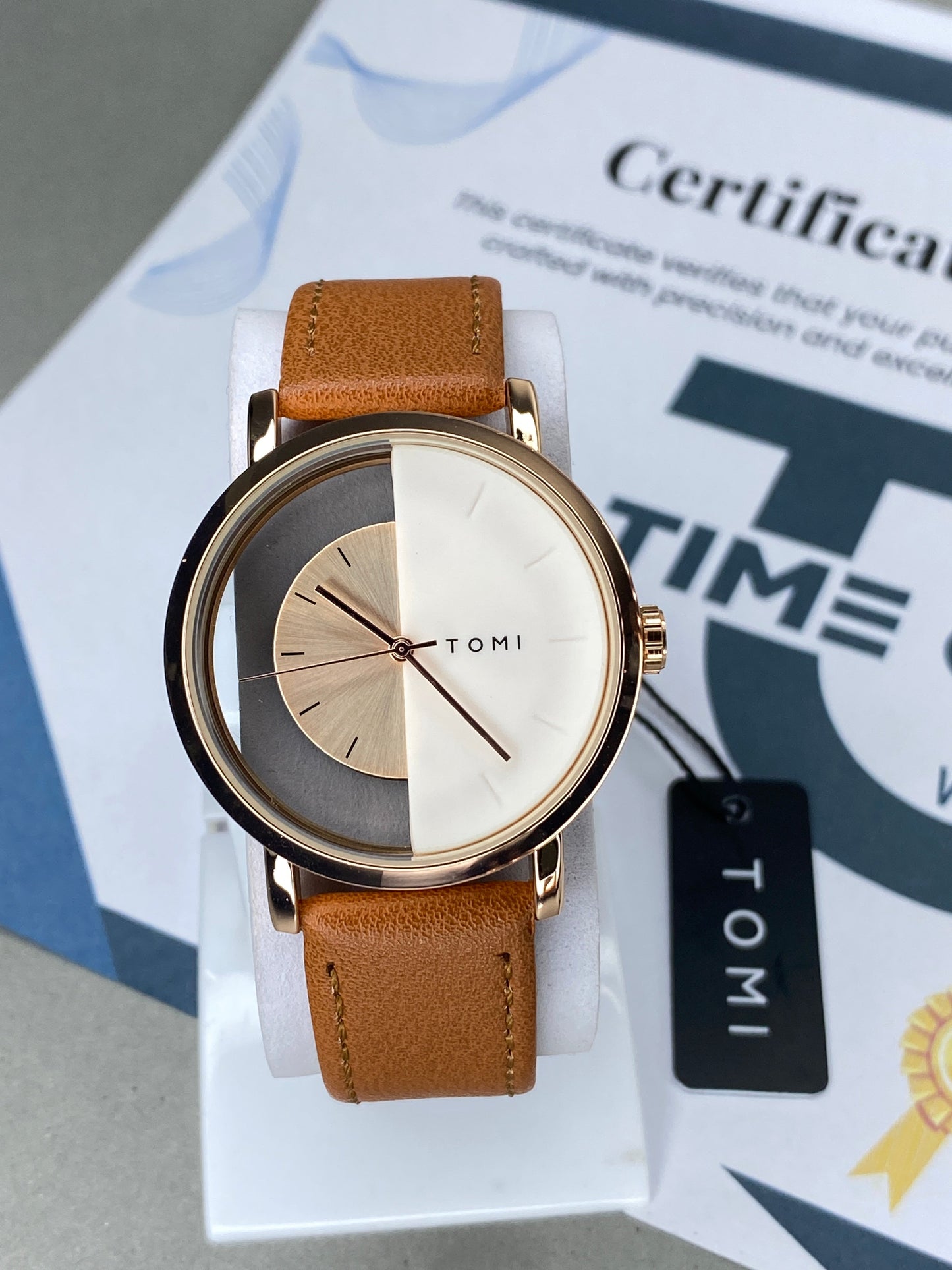 Tomi T-080 Transparent Design Leather Strap Watch