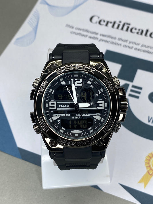Dual Time Metallic Dial Analog & Digital Men's Sports Watch