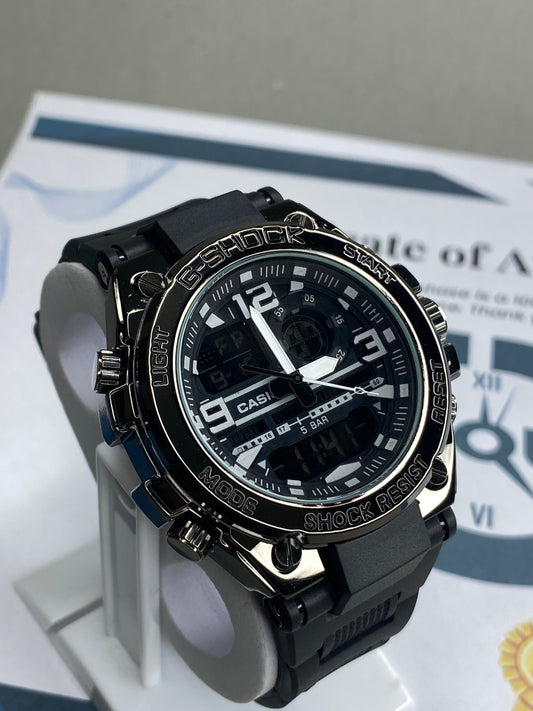 Dual Time Metallic Dial Analog & Digital Men's Sports Watch
