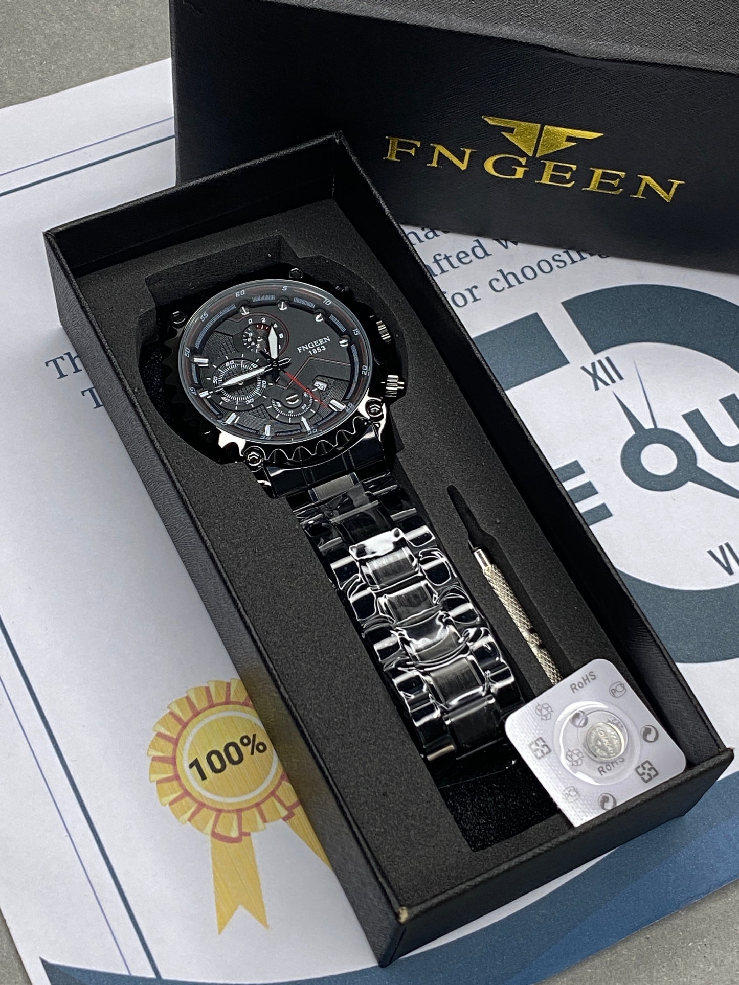 FNGEEN - 1853 Analog Time Stainless Steel Watch For Men With Date Display