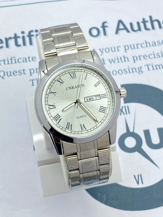 UNRAION Analog Stainless Steel Date & Day Display Chain Watch For Men