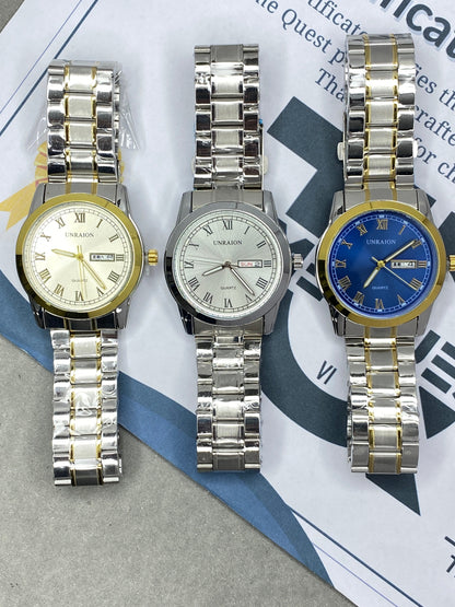 UNRAION Analog Stainless Steel Date & Day Display Chain Watch For Men