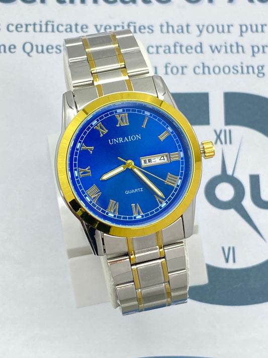 UNRAION Analog Stainless Steel Date & Day Display Chain Watch For Men